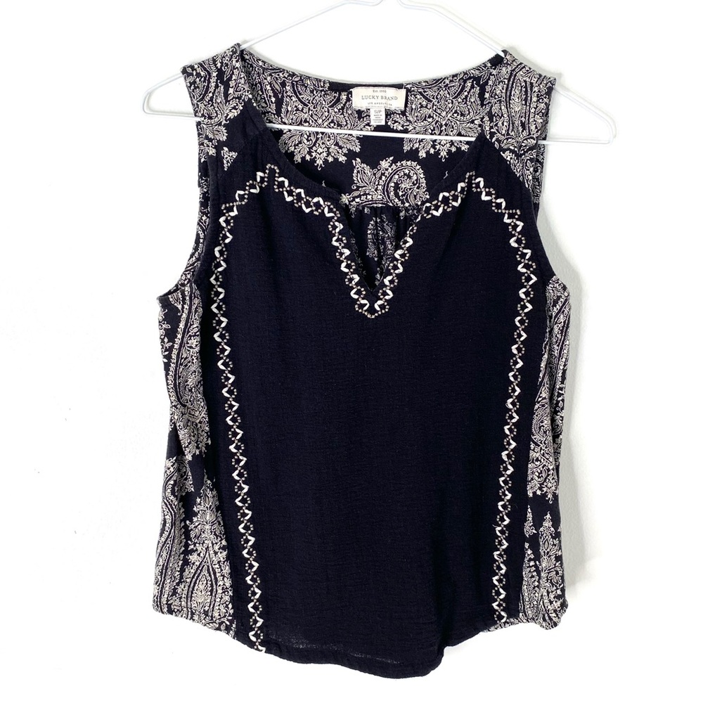 Lucky Brand Black and White Paisley Tank Top